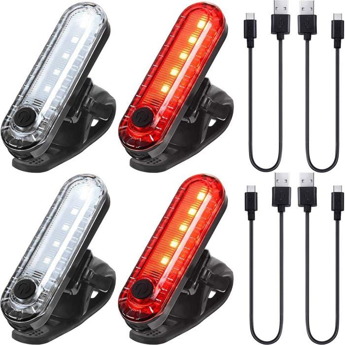Lot De Lumières Vélo USB Rechargeables – Phare Avant + Feu Arrière Ultra Puissant 300 Lm – 6 Modes – Étanche IP65