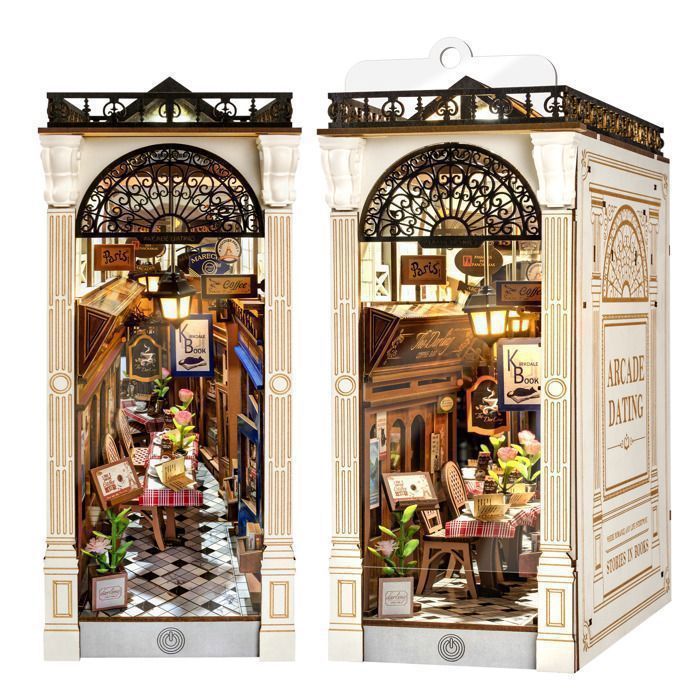 Puzzle 3D - ROBOTIME Book Nook Kit avec lumière LED(Arcade Dating) serre-livres à monter soi-même pour décorer une étagère