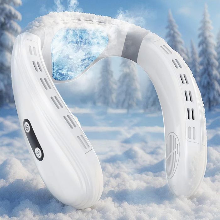 Ventilateur de cou 3 vitesses 3 réglages de refroidissement avec coussin de refroidissement rechargeable 5200 mAh - Alfoyu