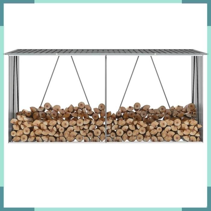 Abri De Stockage De Bois En Acier Galvanisé - 330x84x152 Cm, Marron, Neuf