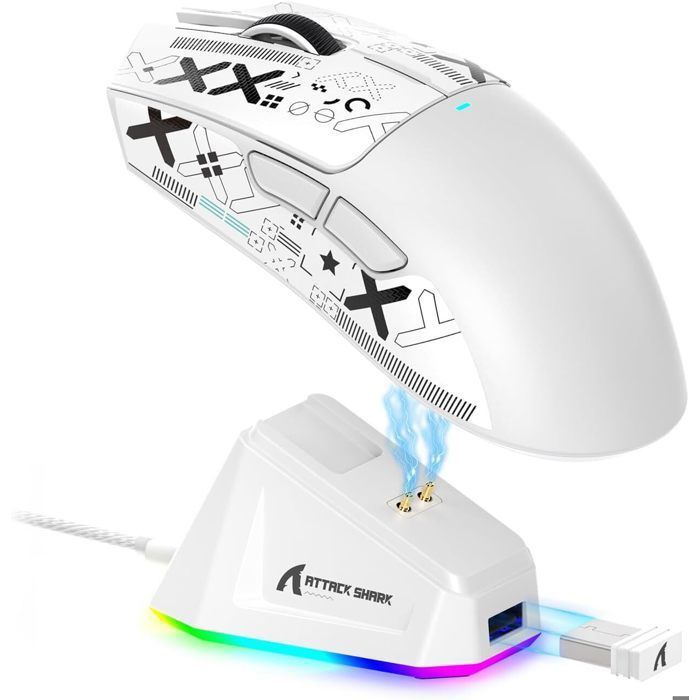 Souris gaming sans fil - ATTACK SHARK - X11 - Tri-mode 24GHz/USB-C/Bluetooth - PAW3311 6 DPI (jusquà 22000) - Station charge RVB