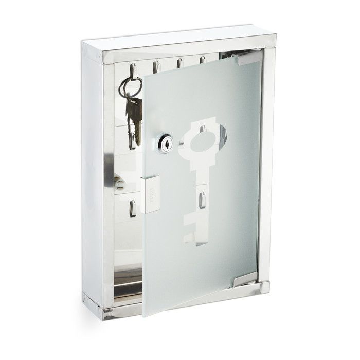 Relaxdays Armoire à clés verrouillable rangement mural porte vitrée en acier inoxydable HxLxP : 32x22x6 cm argenté