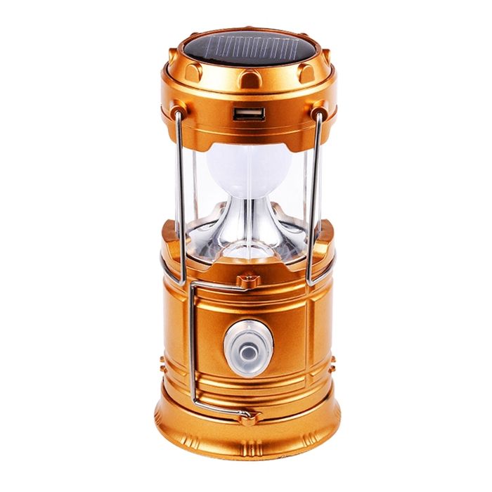 Lampe Torche TéLescopique Portable Lanterne Solaire LED Multi-Fonction Camping ExtéRieur Lampe de Tente DUrgence COB ÉClairage Or