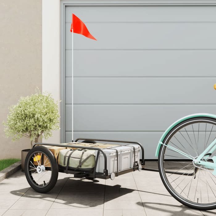 Prix bas - Remorque de vélo Polyvalent - supporté 50 kg - noir 126x63x34 cm fer （663781188907)