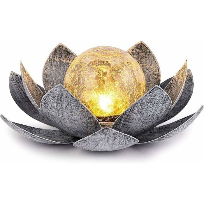 Lampes solaires de jardindécoration lotus en verre craquelélumières LED étanches pour terrassepelouseallée