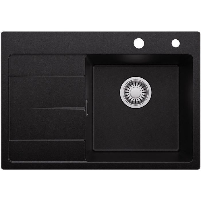Évier Cuisine 1 Bac 65x45CM avec Égouttoir à gauche Évier noir en Granit pour Armoire de 40 cm