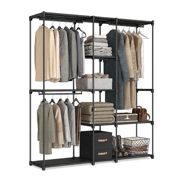 Relaxdays dressing armoire ouverte étagères et barres à vêtements portant système modulaire flexible noir