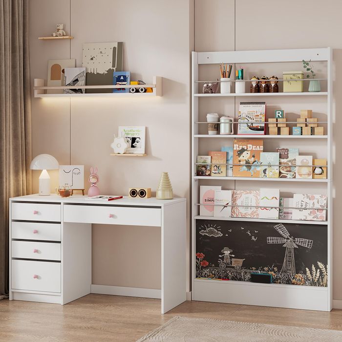 Ensemble bureau + étagère enfant 2 pièces blanc