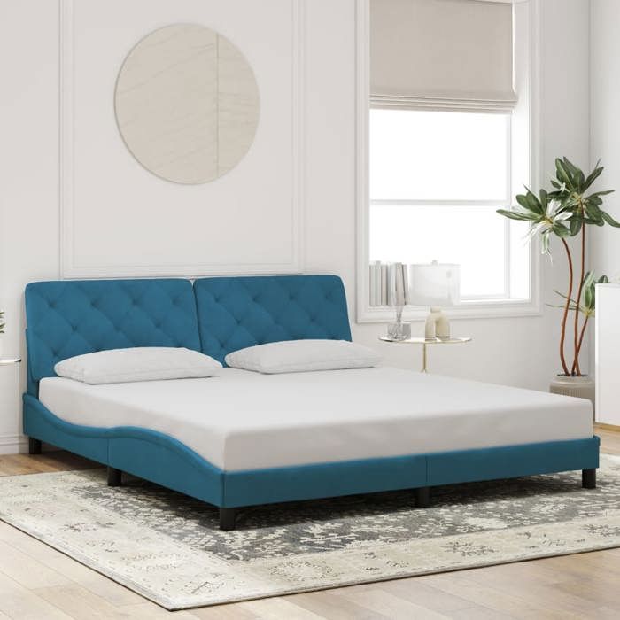 CHIC Lit adulte 2 places - 180x200 cm Structure/Cadre de lit bleu 180x200 cm velours #Sara27072