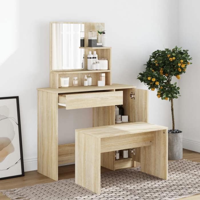 MGH - TOP coiffeuse/Table de maquillage - 1 femme - avec miroir - chêne sonoma 86 5x35x136 cm FR189