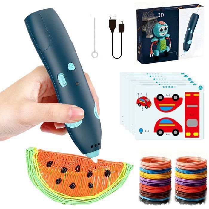 Kit de démarrage pour stylo 3D - Stylo 3D sans fil - 10 tablettes de dessin dentrée de gamme - Autonomie de 50 minutes - Vitesse ré