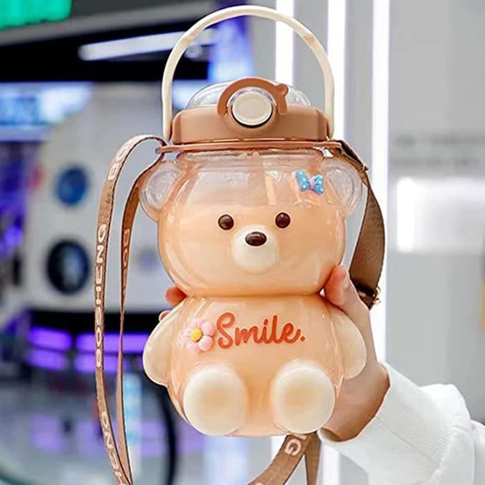Gourde Kawaii 500 Ml Avec Paille Et Sangle – Trop Mignonne Pour Filles, Enfants, étude, Sport – Violette