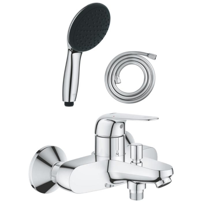 Grohe Pack mitigeur mécanique bain douche Swift + Douchette 2 jets Vitalio Start 110 + Flexible