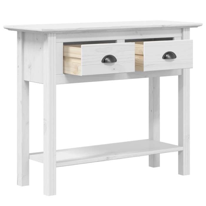 Table console en bois de pin - vidaXL - Blanc - 91x35x74 cm - 2 tiroirs - Poignées en métal - Étagère inférieure