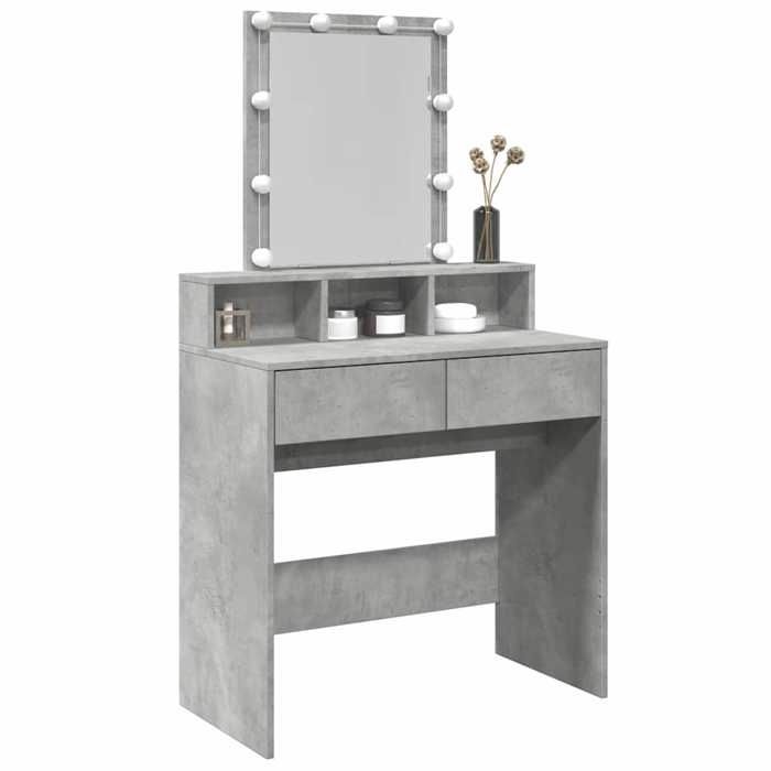 Black Week Coiffeuse à LED/table de maquillage - BURKE - 1 PERSONNE - gris béton 80x41x1445 cm CC600