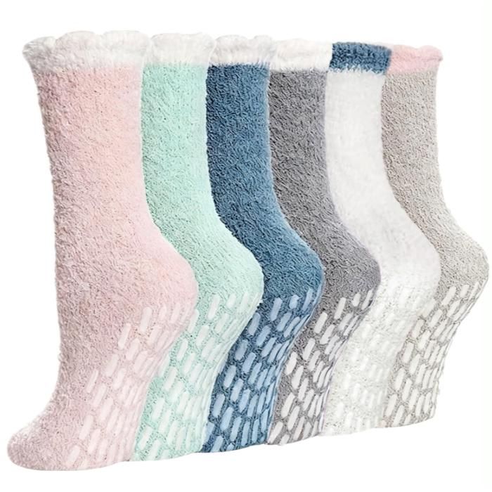 6 paires Chaussettes Pilou Pilou Femme Chaussettes Chaussons Antidérapante Chaud pour lhiver Polaires Taille Unique 35-42