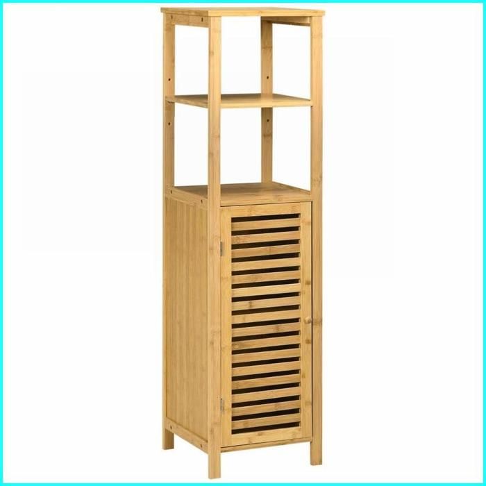 Commode de salle de bain - kleankin - Bambou naturel hauteur ajustable 2 rayons + 1 compartiment fermé - Bois naturel