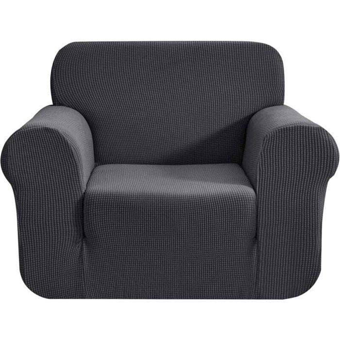 Housse de canapé extensible - ZOR® - Jacquard - 1 place - Gris - Avec accoudoirs - Protecteur - Décoratif - Doux