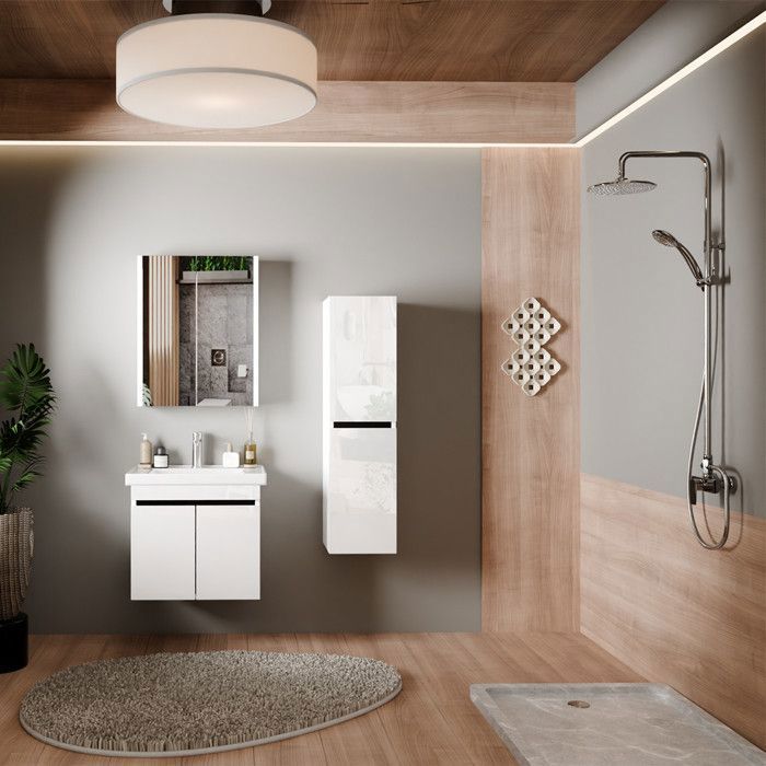 Meuble de salle de bain Venus 60 cm – Ensemble 3 pièces anthracite avec vasque céramique armoire miroir