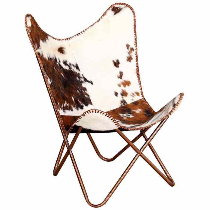 TOP 2026 Chaise Relax - 1 place Fauteuil - papillon marron et blanc cuir de vache - 74x66x90 cm FF4680