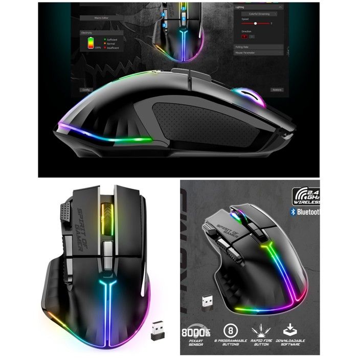 sans fil Bluetooth et filaire Gamer SPIRIT OF GAMER PRO M5 8000 DPI 8 Boutons RGB - vue 2