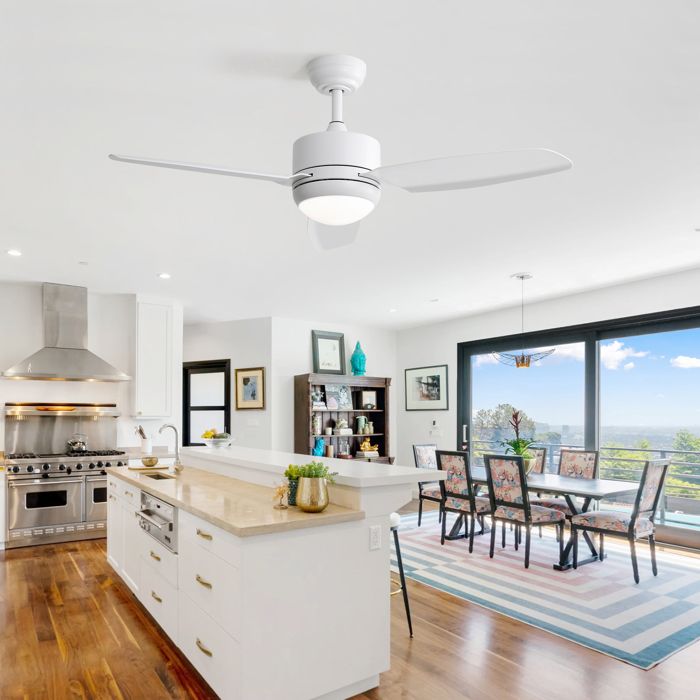 Ventilateur De Plafond Avec Lumières 116.8 Cm 3 Pales Télécommande ABS Blanc - Covreo