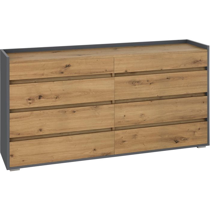 Kosmo - Commode Avec 8 Tiroirs En Effet Chêne Anthracite
