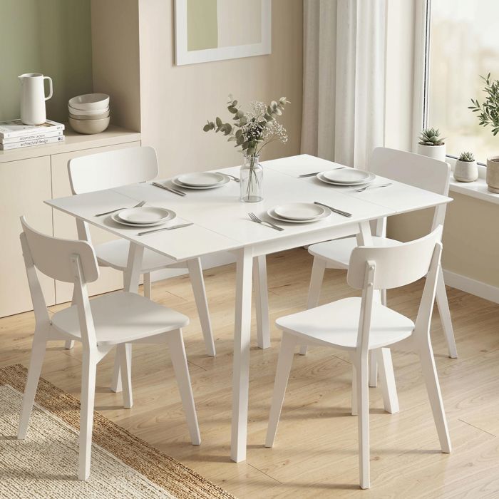 Table de cuisine pliable table à manger pliante avec plateau rabattable en bois pour 2 à 4 personnes blanc