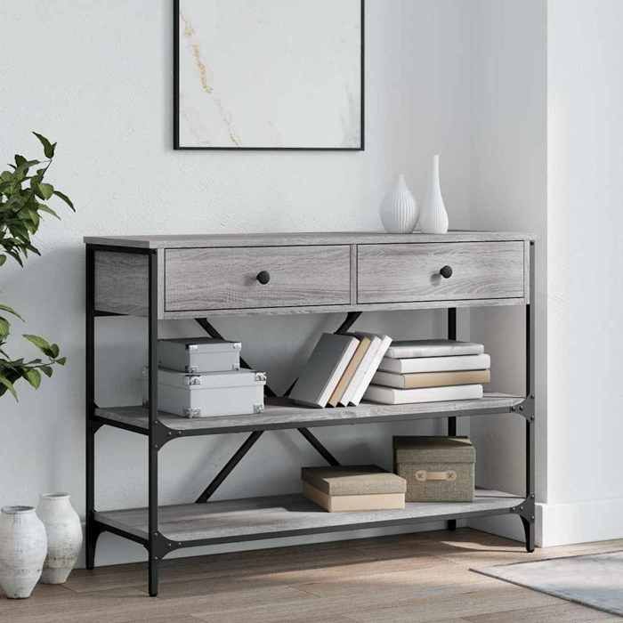 Gris Table console avec tiroirs et étagères gris bois dingénierie - Table DE SALON H10548