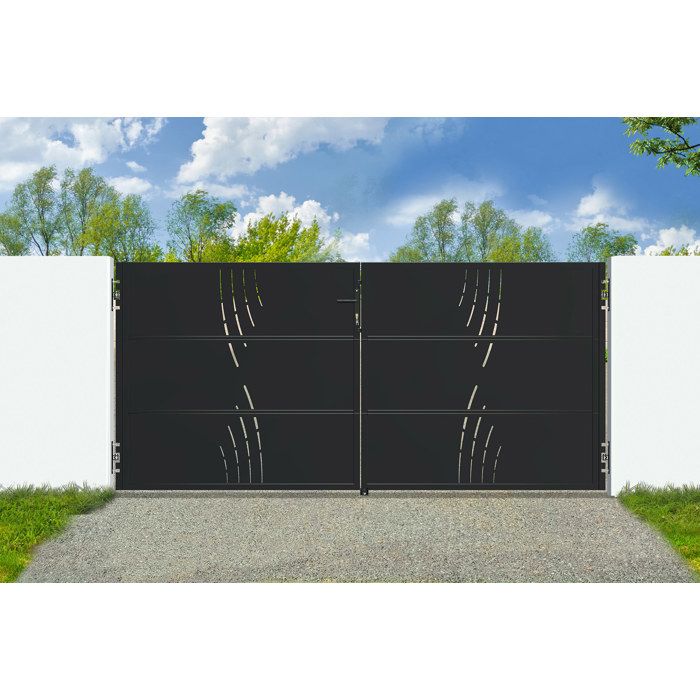 Casanoov portail battant acier 3m nali veleta h.160cm noir + portillon h.160cm noir