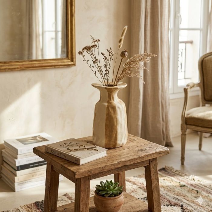 Vase en céramique rayé 15 x 26 cm beige Vase en céramique rayé 15 x 26 cm beige