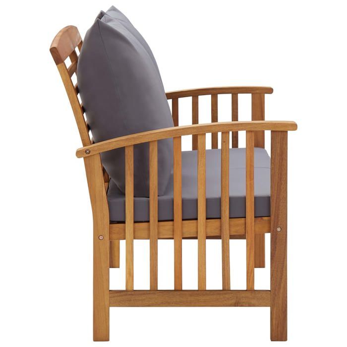 Gris SWEETY Banc de jardin - 2 PLACES - avec coussins 119cm Bois solide dacacia 119x67x83cm - Banquette balcon CL53829007257