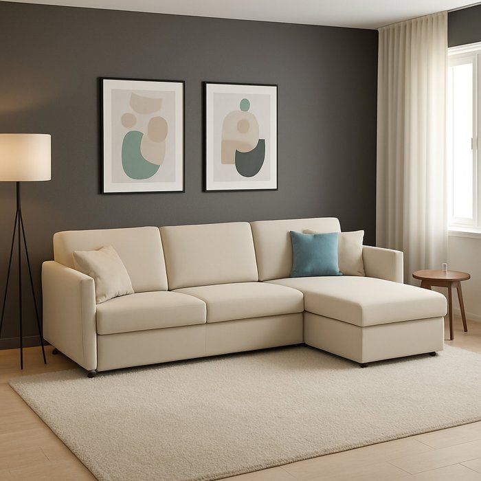 Canapé Fixe avec Méridienne Posina Dmora en Tissu Beige 260x160 cm Canapé Fixe avec Méridienne Posina Dmora en Tissu Beige 260x160 cm