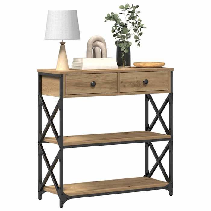 {Marron}Table moderne - Table console/couloir - avec tiroir chêne artisanal 75x28x75 cm - Cadre robuste_16118
