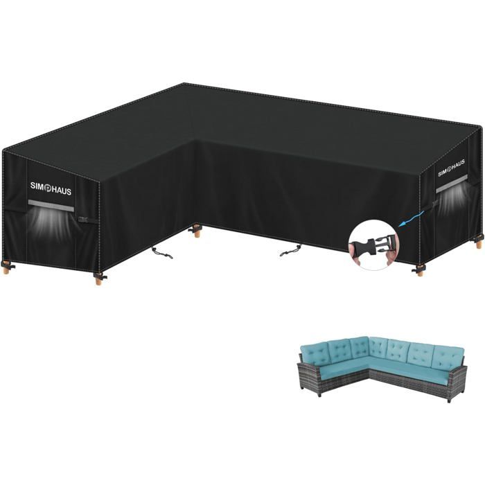 Bâche Salon de Jardin Extérieur Angle Housse de Canape Angle Exterieur Housse Salon de Jardin Exterieur Impermeable 210x270x87x80cm