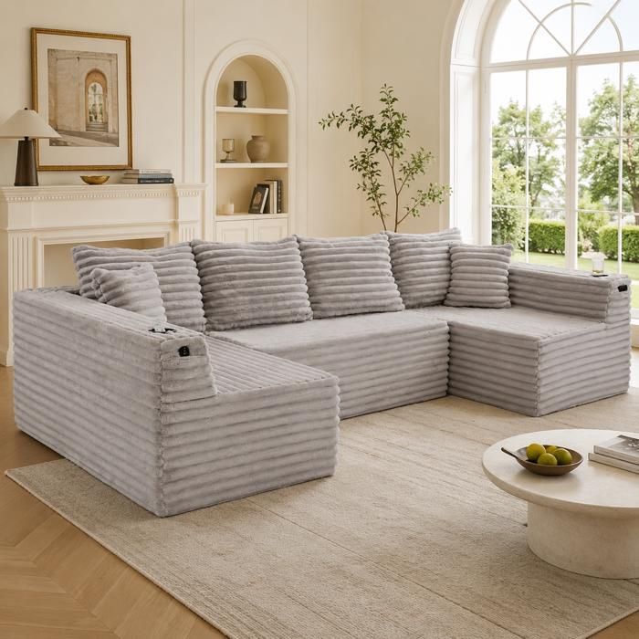 Canapé modulaire en U - U Cord - Porte-gobelet intégré - Mousse haute densité à noyau ressorts - 6 places