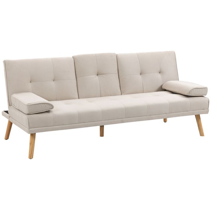 Canapé-lit scandinave - 3 places - Tissu aspect lin - Beige - Dimensions canapé: 181x77x78 cm