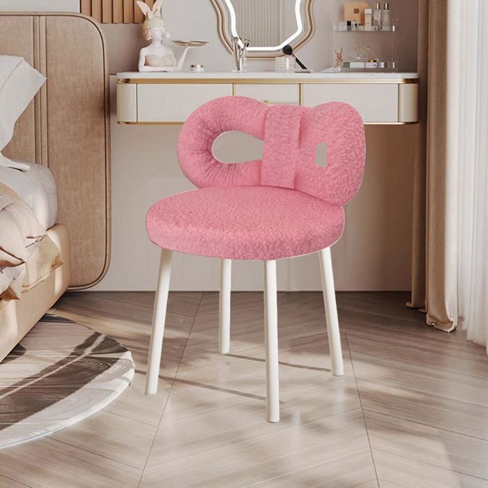 Tabouret de coiffeuse à cadre métallique dossier arqué assise en laine douce supporte 150 kg rose pour chambre et salon