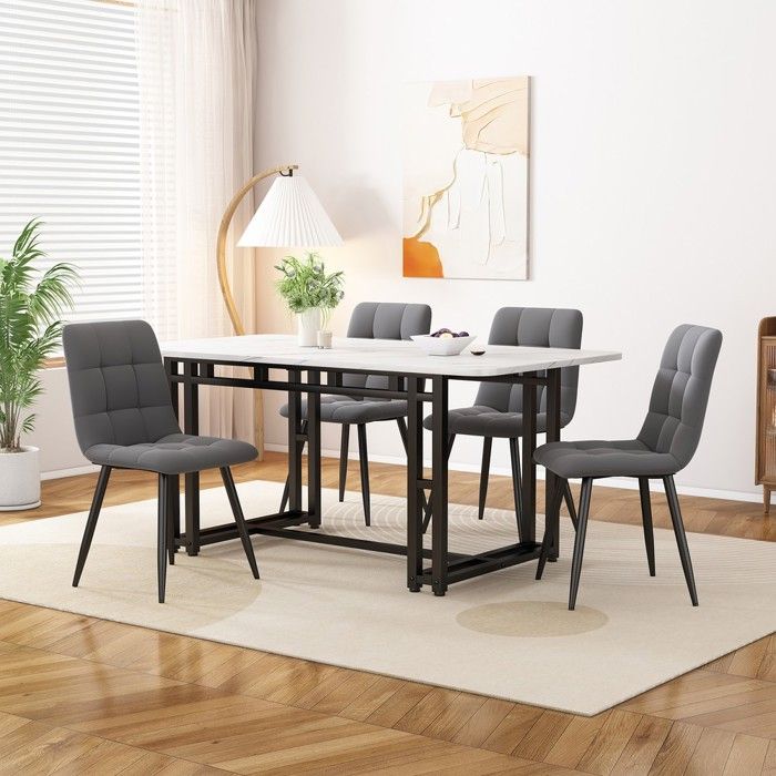 Ensemble de salle à manger - MINIMAL - 120x70cm - 4 places - Chaises velours gris foncé - Piètement métal noir Ensemble de salle à manger - MINIMAL - 120x70cm - 4 places - Chaises velours gris foncé - Piètement métal noir