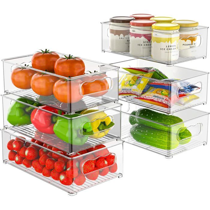 Organisateurs de réfrigérateur empilables  - 6 pièces - 3 tailles différentes - Empilable - Sans BPA