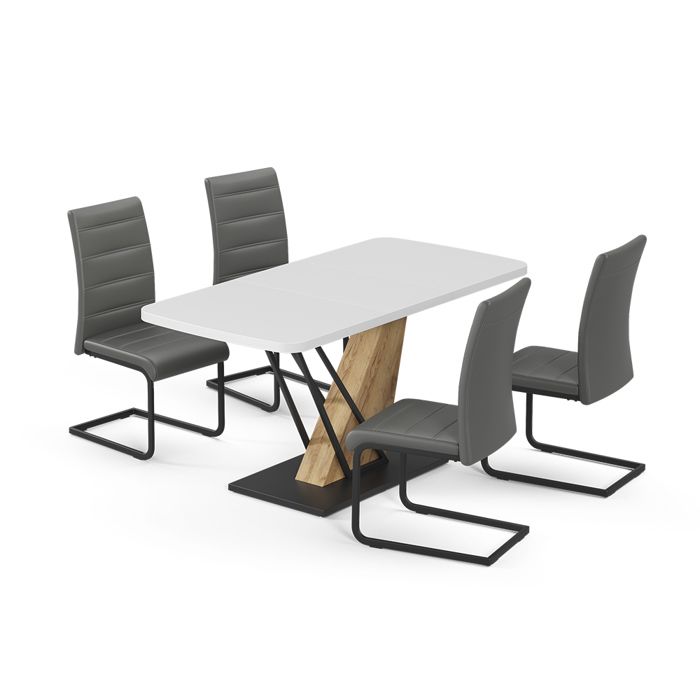 Ensemble de table à manger Fenaro 120x80cm avec 4 chaises de salle à manger gris Blanc/Chêne de force doré Vicco 63001 Ensemble de table à manger Fenaro 120x80cm avec 4 chaises de salle à manger gris Blanc/Chêne de force doré Vicco 63001