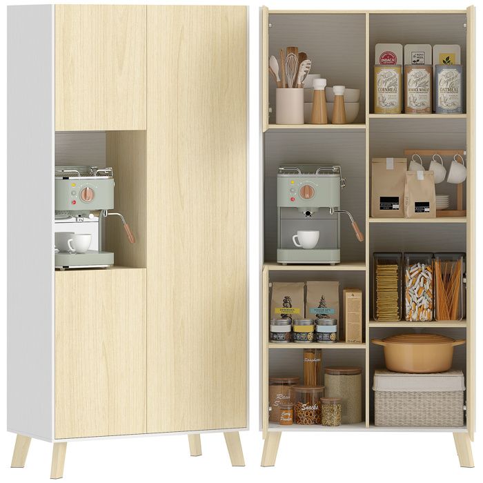 Armoire de cuisine - MINIMAL - Bicolore minimaliste - Blanc/bois naturel - 170 cm - 8 rangements Armoire de cuisine - MINIMAL - Bicolore minimaliste - Blanc/bois naturel - 170 cm - 8 rangements