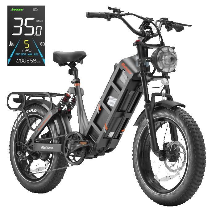 Vélo Électrique Tout Terrain Homme eAhora Juliet Moteur 1200W Batterie Amovible 48V 60AH Suspension Tout Freins Hydrauliques