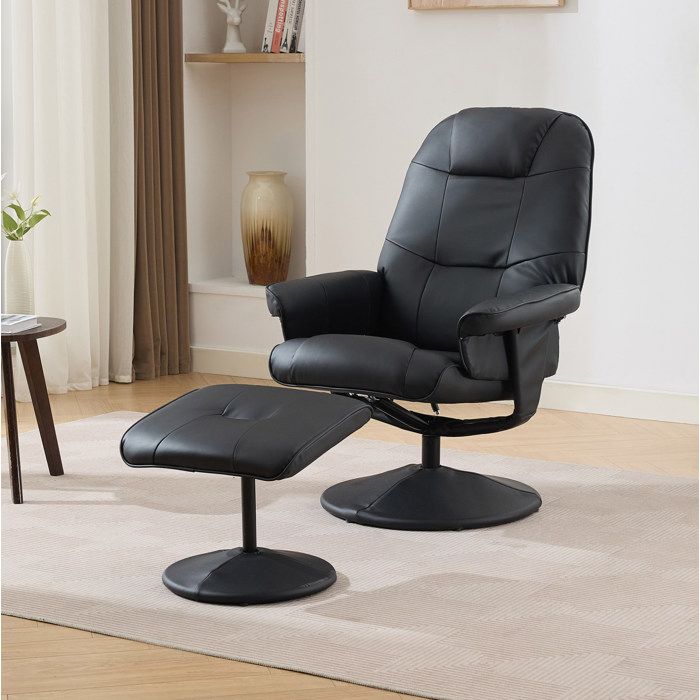 Fauteuil massant électrique pivotant 360° avec chauffage et repose-pieds - HAVRYA - PU noir 795 × 75 × 107 cm