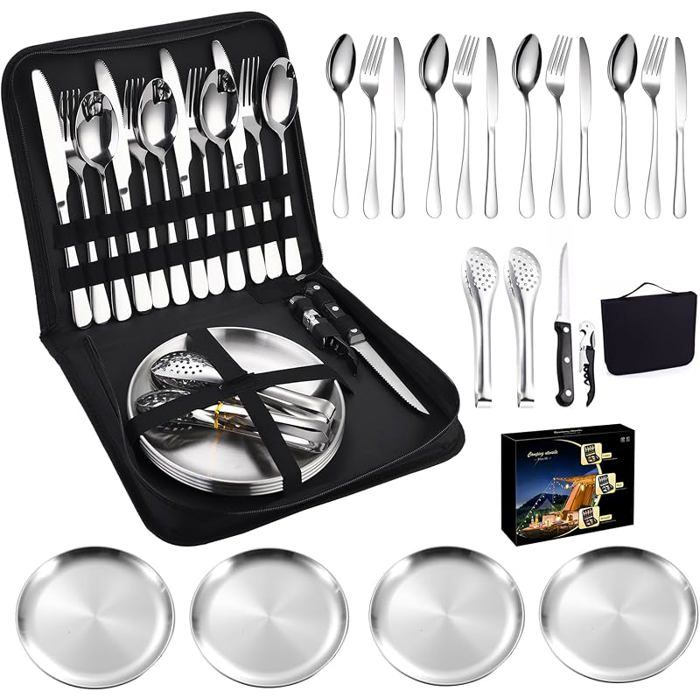 Ensemble de vaisselle de camping pour 4 personnes20 piècesvaisselle de camping4 personnesen acier inoxydable