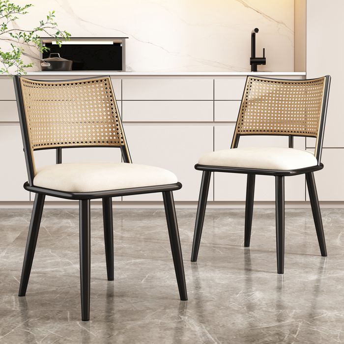 2 chaises de salle à manger assise en polyuréthane dossier en rotin pour salon ou chambre noires