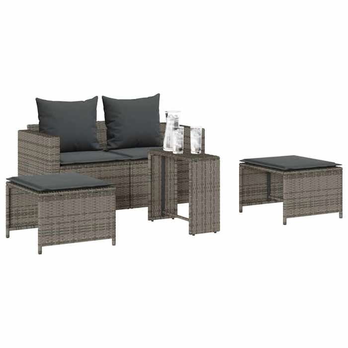 Magnifique Salon de jardin 5 pcs - avec coussins empilable gris polyrotin - design polyvalent - pour maison - Gris 26.4 kg 2026_2734