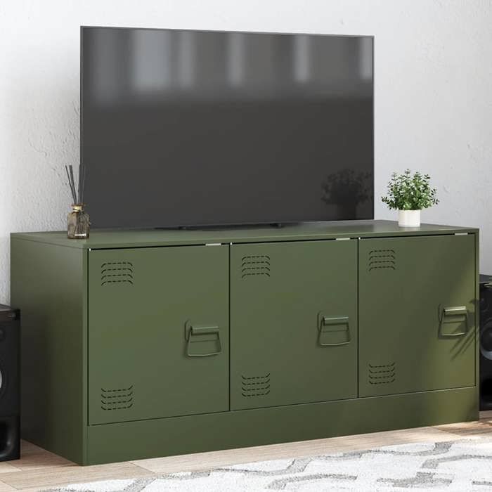 Cabinet HIFI robuste et stable - lot de 1 - MEUBLE TV SALON - vert olive 99x39x44 cm acier(1 parcel) T10779