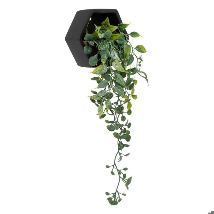 Plante artificielle suspendue Ayame pot noir H14cm - Atmosphera Créateur dintérieur