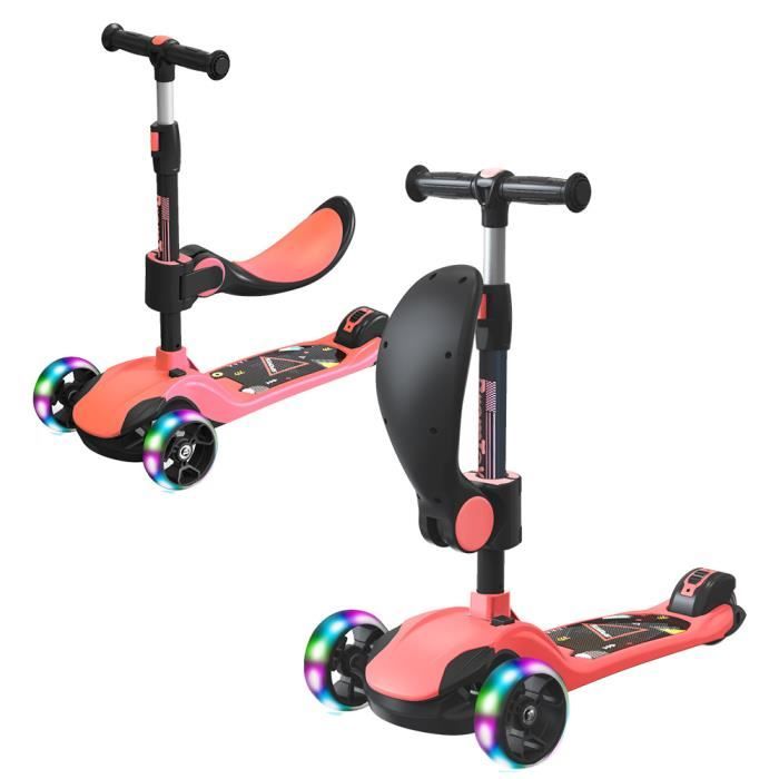 Trottinette Enfant 3 En 1 Avec Siege Pliant Trottinette 3 Roues A Led Scooter Pour Garcons Filles Reglable En Hauteur 63 cm Cdiscount Jeux Jouets